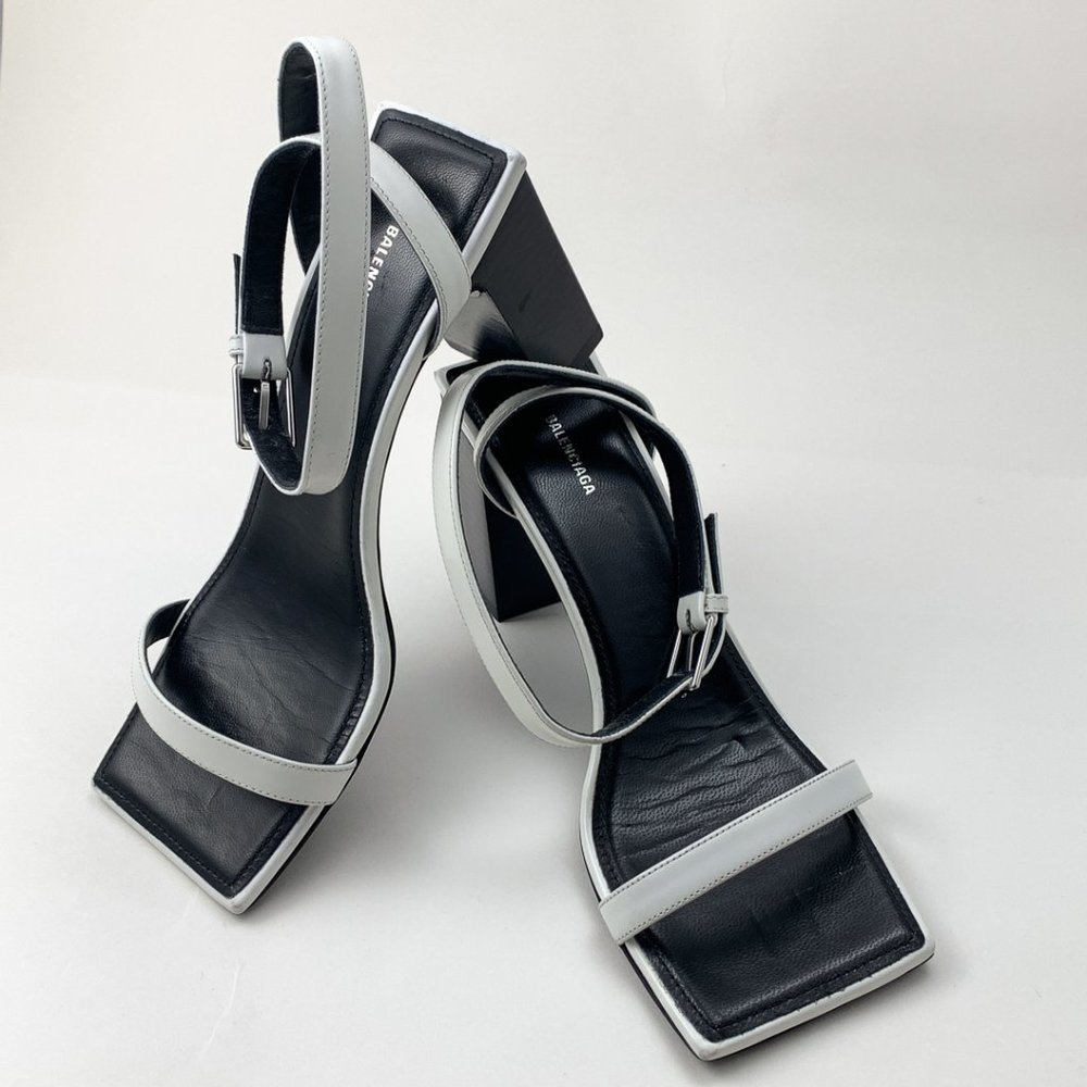 Black leather square toe high heel sandals from Balenciaga